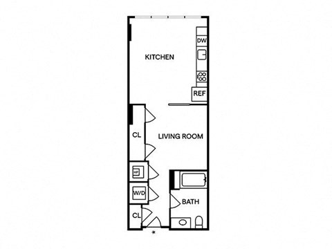 Floor plan for studio, 1 bath